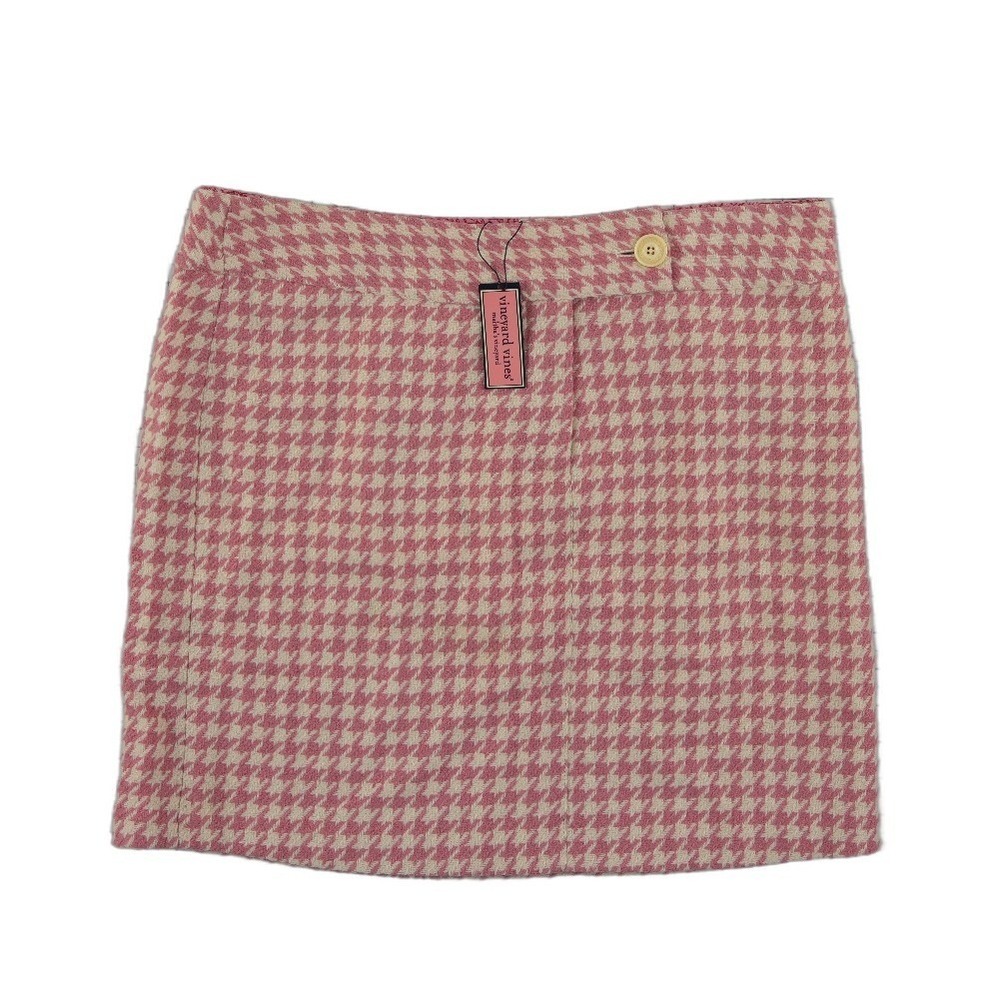 NEW Vineyard Vines Hudson Houndstooth Skirt Womens Size 12 Pink Wool Silk Preppy